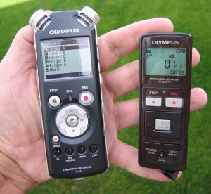 Bob's two recorders.  Left: Olympus LS-10 Linear PCM Recorder; right: Olympus VN-5200PC Digital Voice Recorder.